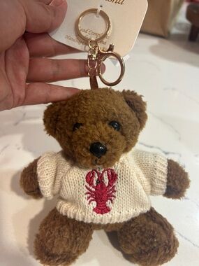 New Natasha Couture Brown Plush Bear Keychain Knit Cream Sweater & Gold Hardware